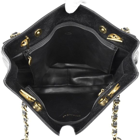 Chanel Tote Bag Cocomark Chain Tote Caviar Skin Black CC Shoulder Bag - Picture 5 of 7